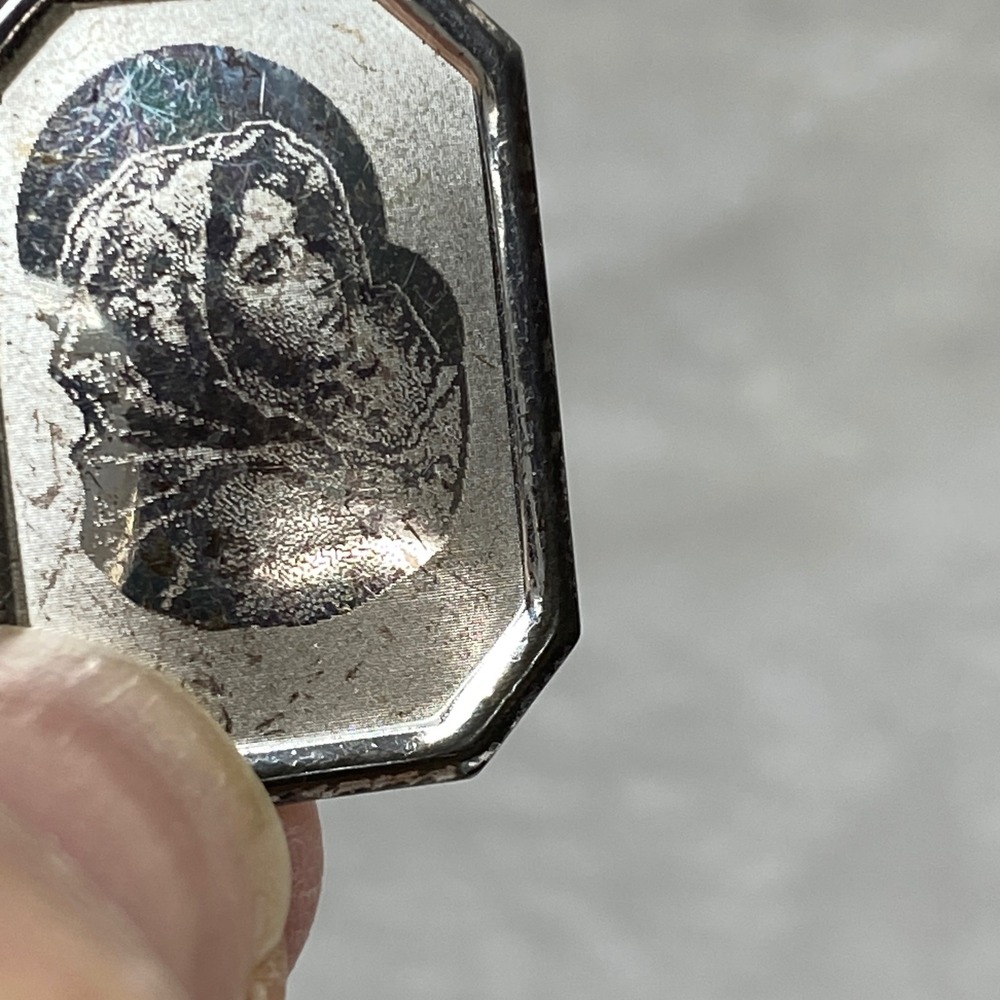 Vintage Italy 925 Sterling Silver Religious Mary Baby Jesus‎ Pendant Necklace